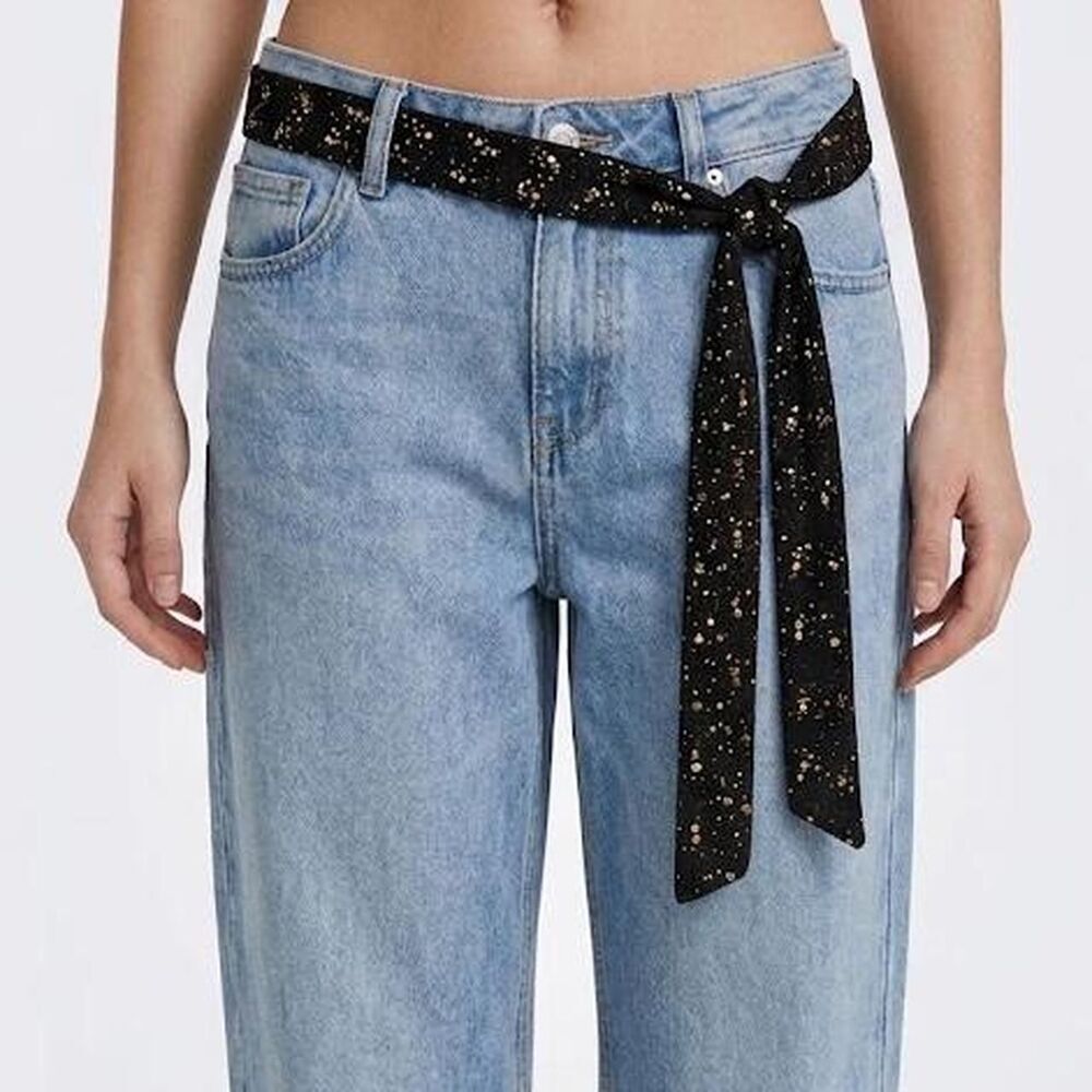 Y2K thin Black & gold textured sequined polka dot scarf belt